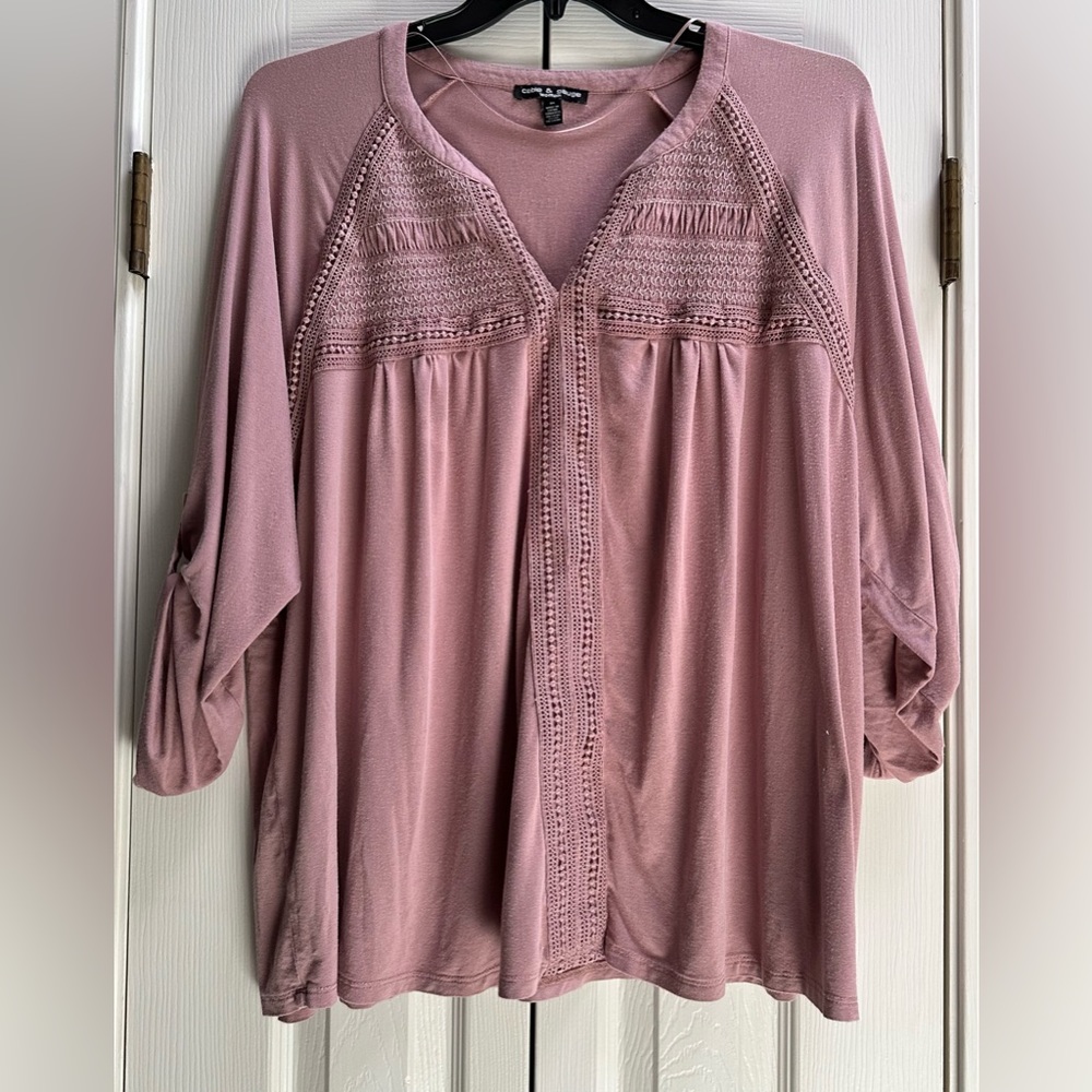 Pink Jersey Lace-Detail Tunic